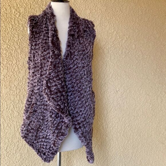 Love Token Faux Fur Waterfall Vest Purple Open Front w/ Pockets Women's Sz S NWT - Picture 9 of 12